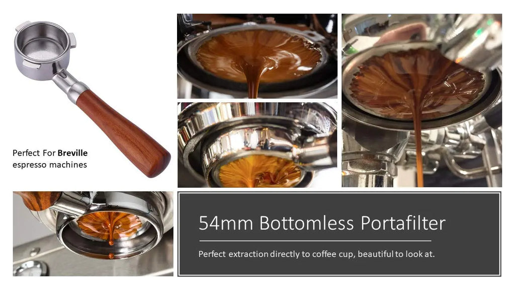 58mm Bottomless Portafilter Compatible with E61 Grouphead Flair 58, ECM, Rocket Espresso Machine Stainless Steel Naked Portafilter with Filter Basket Handle-Wooden, Rosewooden - Crema Peaks Coffee