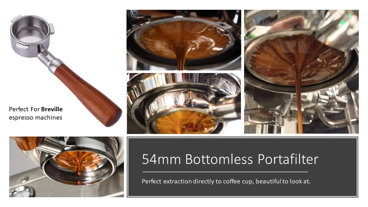 58mm Bottomless Portafilter Compatible with E61 Grouphead Flair 58, ECM, Rocket Espresso Machine Stainless Steel Naked Portafilter with Filter Basket Handle-Wooden, Rosewooden - Crema Peaks Coffee