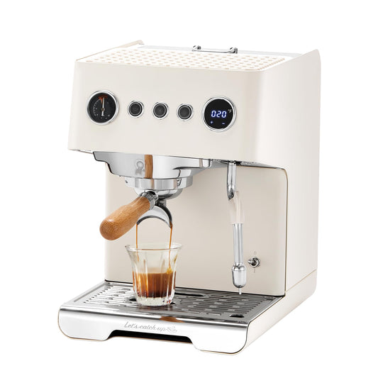 Gemilai G3028A Espresso Machine, 15 Bar Professional Coffee Maker with Adjustable Pressure & Automatic Milk Frother, Dual PID & 550ml Boiler, 57oz Tank, Stainless Steel for Cappuccino, Latte White