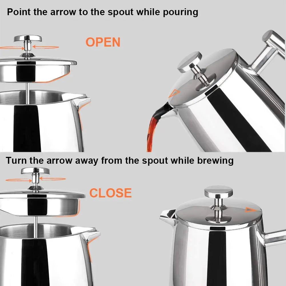 French Press Coffee Maker, 50-Ounce, 304 Stainless Steel Insulated Coffee Press with Extra Screen - Crema Peaks Coffee