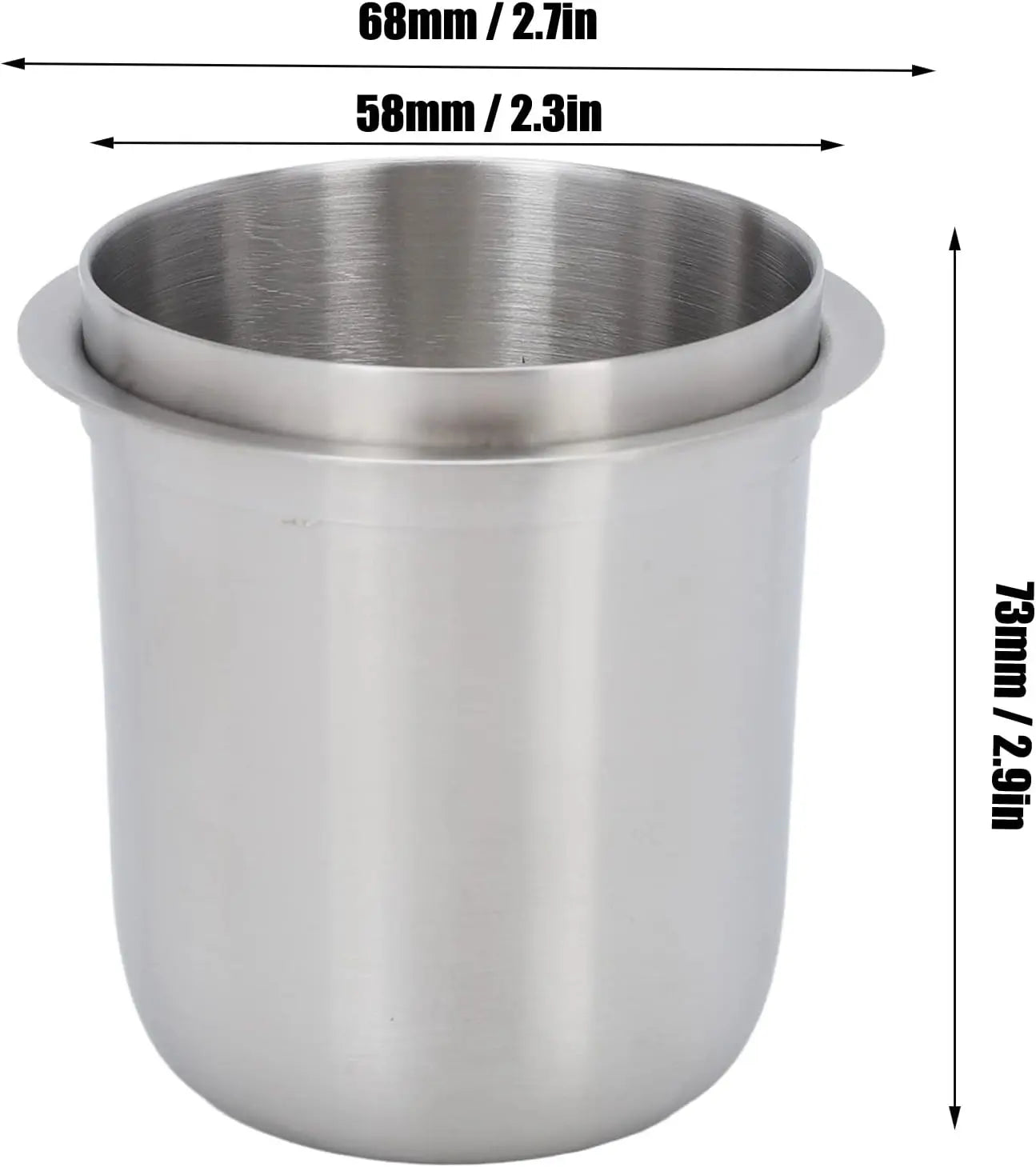 58mm Dosing Cup, Espresso Dosing Cup, Coffee Dosing Cup Fits 58mm Portafilter, 150ml Stainless Steel Universal (Brushed Silver) - Crema Peaks Coffee