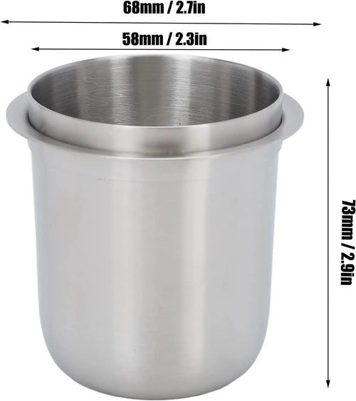 58mm Dosing Cup, Espresso Dosing Cup, Coffee Dosing Cup Fits 58mm Portafilter, 150ml Stainless Steel Universal (Brushed Silver) - Crema Peaks Coffee