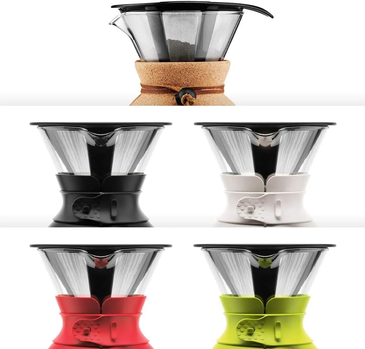 Bodum 34oz Pour Over Coffee Maker, High-Heat Borosilicate Glass with Reusable Stainless Steel Filter and Cork Grip - Made in Portugal - Crema Peaks Coffee