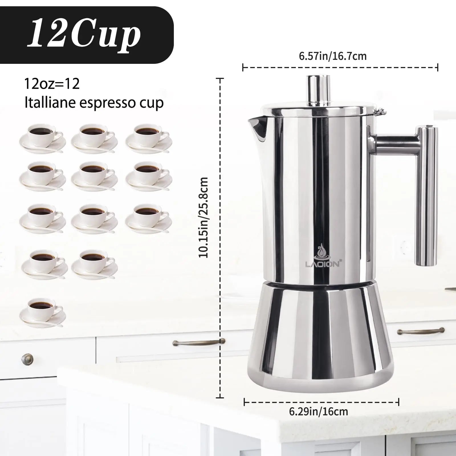 Stovetop Espresso Maker, 6Cup 10 oz Moka Pot, Stainless Steel Cuban and Italian Coffee Maker for Cafetera Cubana, Greca De Cafe Induction Stovetop Compatible, Coffee Gift for Home Travel - Crema Peaks Coffee