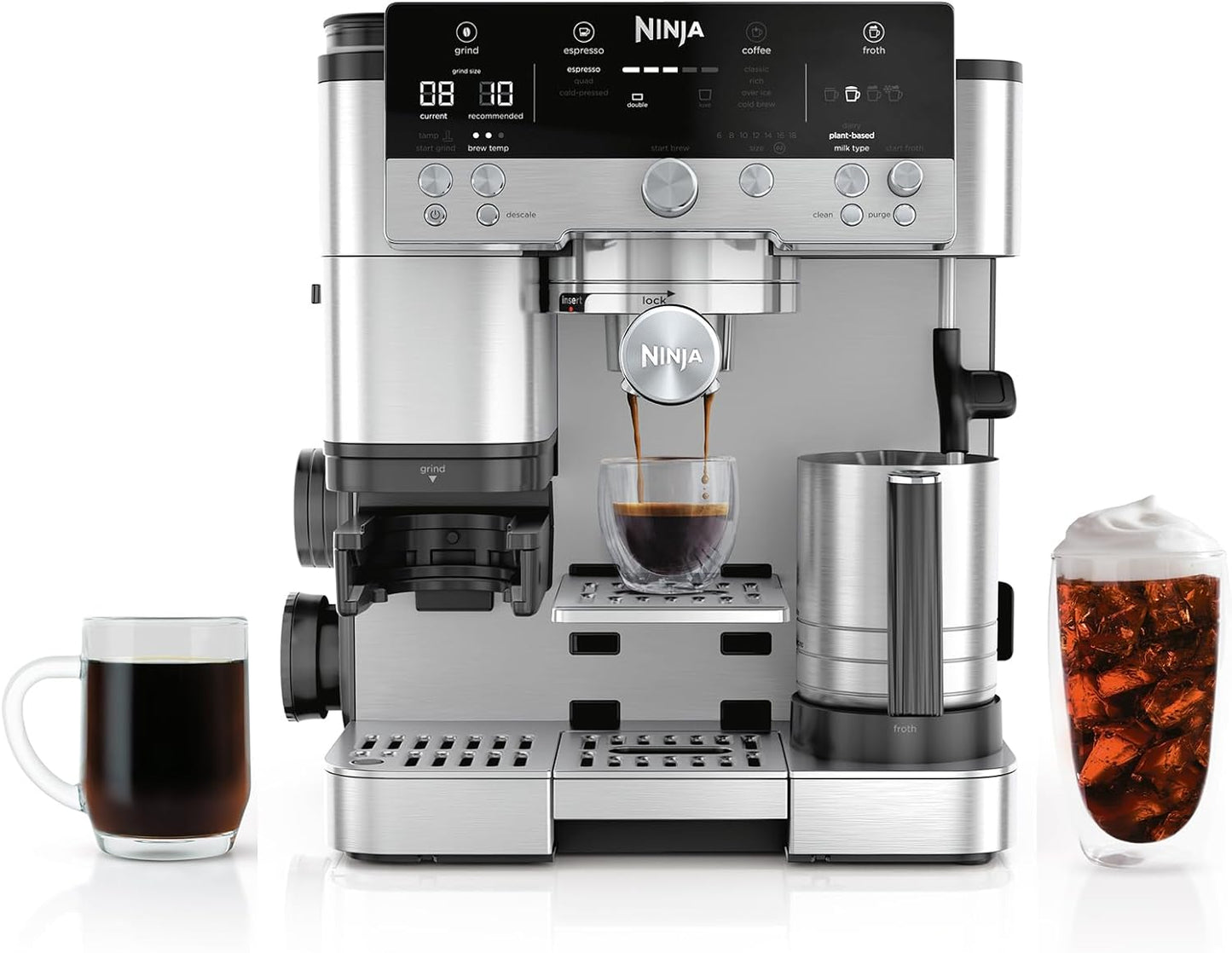 Ninja Luxe Café 3-in-1 Espresso, Drip Coffee and Cold Brew Machine | Integrated Coffee Grinder, Milk Frother, Assisted Tamper & Built-In Espresso Accessory Storage | Stainless Steel | ES601