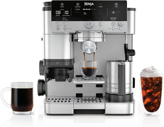 Ninja Luxe Café 3-in-1 Espresso, Drip Coffee and Cold Brew Machine | Integrated Coffee Grinder, Milk Frother, Assisted Tamper & Built-In Espresso Accessory Storage | Stainless Steel | ES601