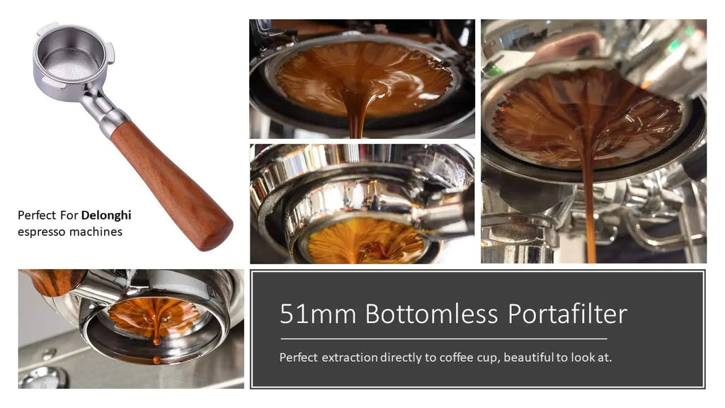 58mm Bottomless Portafilter Compatible with E61 Grouphead Flair 58, ECM, Rocket Espresso Machine Stainless Steel Naked Portafilter with Filter Basket Handle-Wooden, Rosewooden - Crema Peaks Coffee