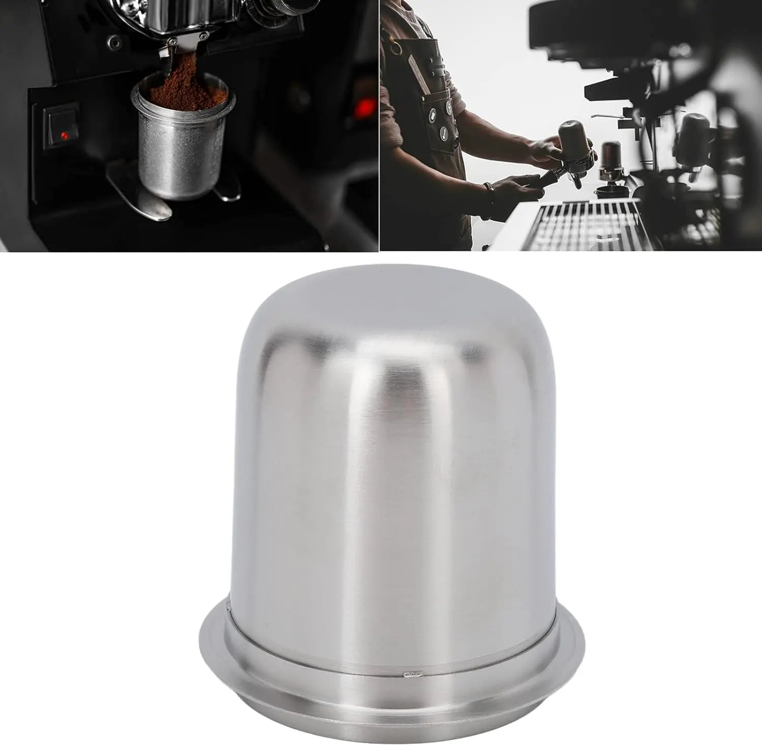 58mm Dosing Cup, Espresso Dosing Cup, Coffee Dosing Cup Fits 58mm Portafilter, 150ml Stainless Steel Universal (Brushed Silver) - Crema Peaks Coffee