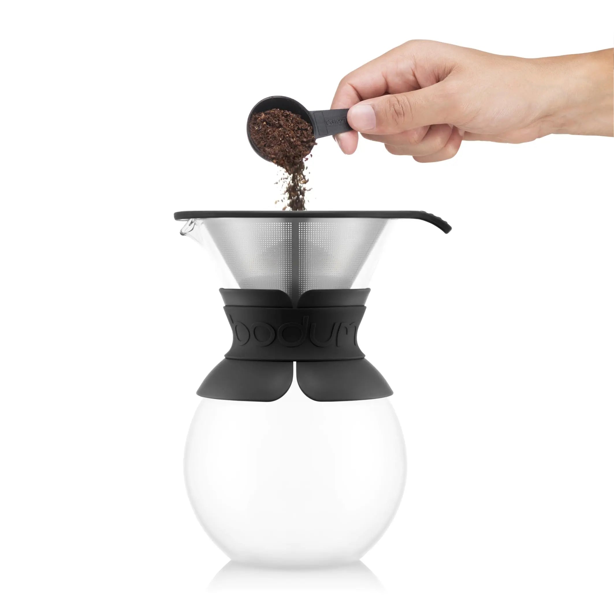 Bodum 34oz Pour Over Coffee Maker, High-Heat Borosilicate Glass with Reusable Stainless Steel Filter and Cork Grip - Made in Portugal - Crema Peaks Coffee