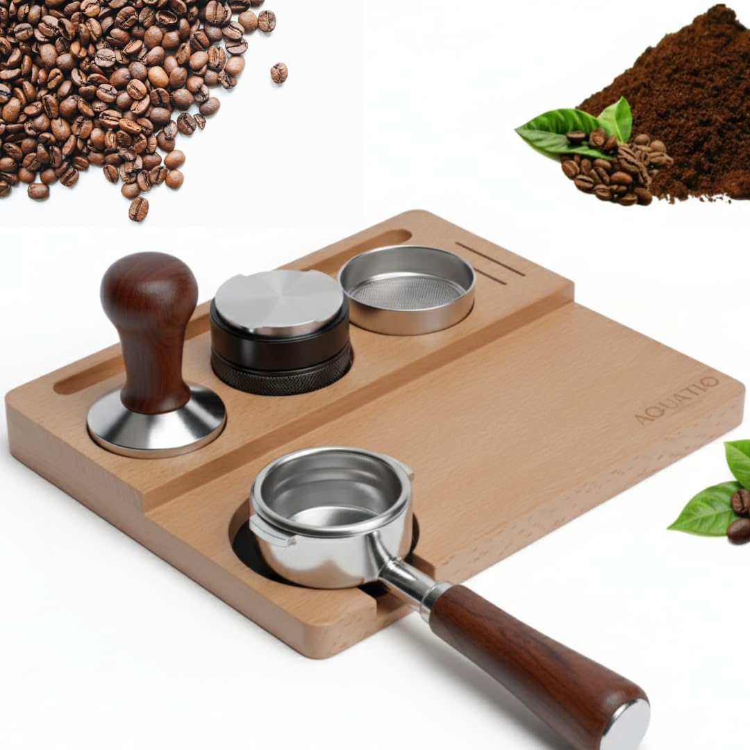 51-58 mm Wide Espresso Tamping Mat - Wooden Coffee Tamping Station - Espresso Accessories for Baristas, Gift for Coffee Lovers