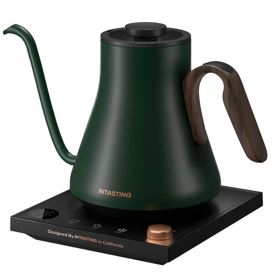 Electric Kettle, Gooseneck Electric Kettle, ±1℉ Precise Temperature Control, Stainless Steel Interior, Quick Heating for Pour Over Coffee, Tea & Boiling Water, 0.9L (Black) - Crema Peaks Coffee