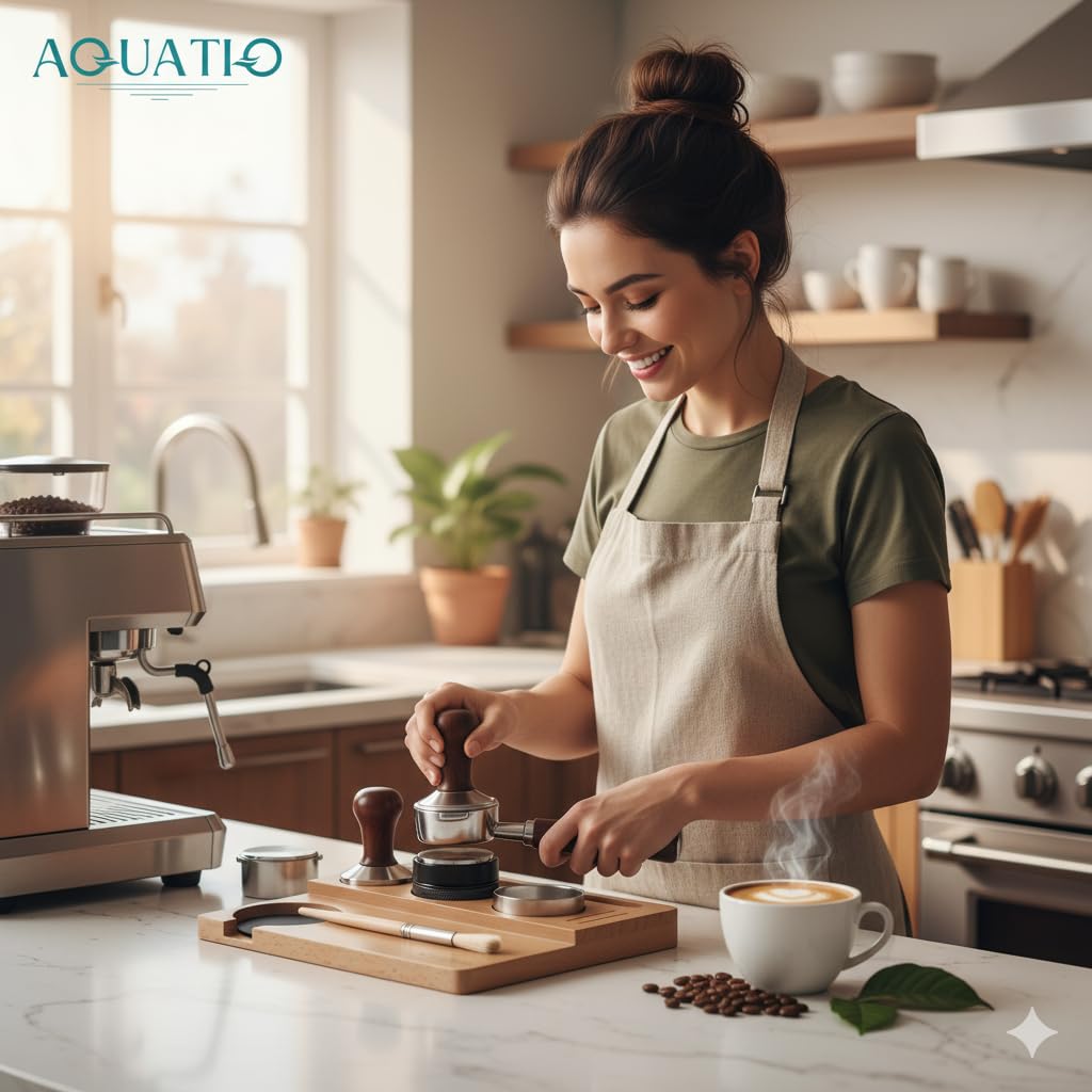 51-58 mm Wide Espresso Tamping Mat - Wooden Coffee Tamping Station - Espresso Accessories for Baristas, Gift for Coffee Lovers