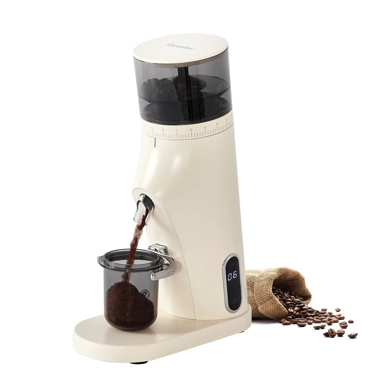 Gemilai Electric Conical Burr Coffee Grinder, Coffee Bean Grinder with Smart 60S Timer, 60 Precise Adjustable Grind Settings for Espresso, 2-12 Cup, Easy to Clean, Durable & Quiet, G9010B White - Crema Peaks Coffee