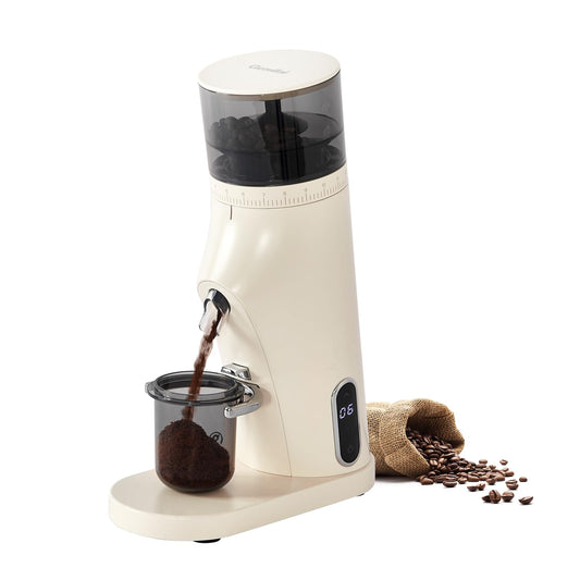 Gemilai Electric Conical Burr Coffee Grinder, Coffee Bean Grinder with Smart 60S Timer, 60 Precise Adjustable Grind Settings for Espresso, 2-12 Cup, Easy to Clean, Durable & Quiet, G9010B White