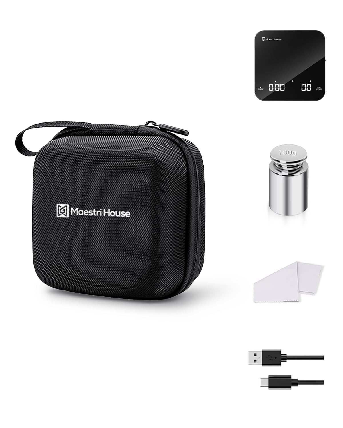 Maestri House Mini Coffee Scale with Timer, USB-C Rechargeable Espresso Scale, 2kg/0.1g Accurate Scale for Espresso and Pour-Over Coffee, Portable Digital Kitchen Scale with Auto Timer (Black&Silver)