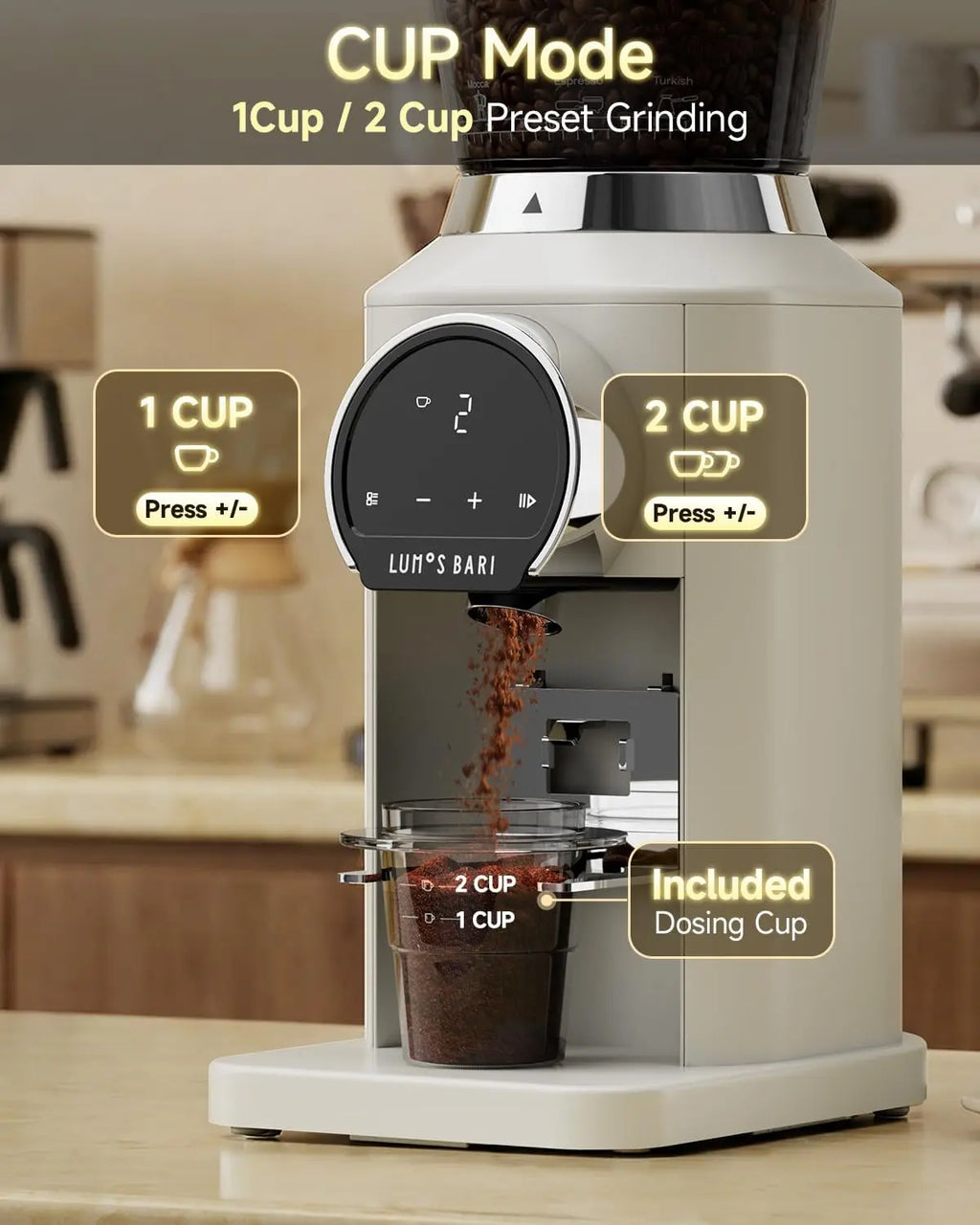 Conical Burr Coffee Grinder with 40mm Stainless Steel Burr, 34 Grind Settings Anti-static, Electric Espresso Grinder for Home Use – Perfect for Espresso, Drip Coffee, French Press & Cold Brew, White - Crema Peaks Coffee