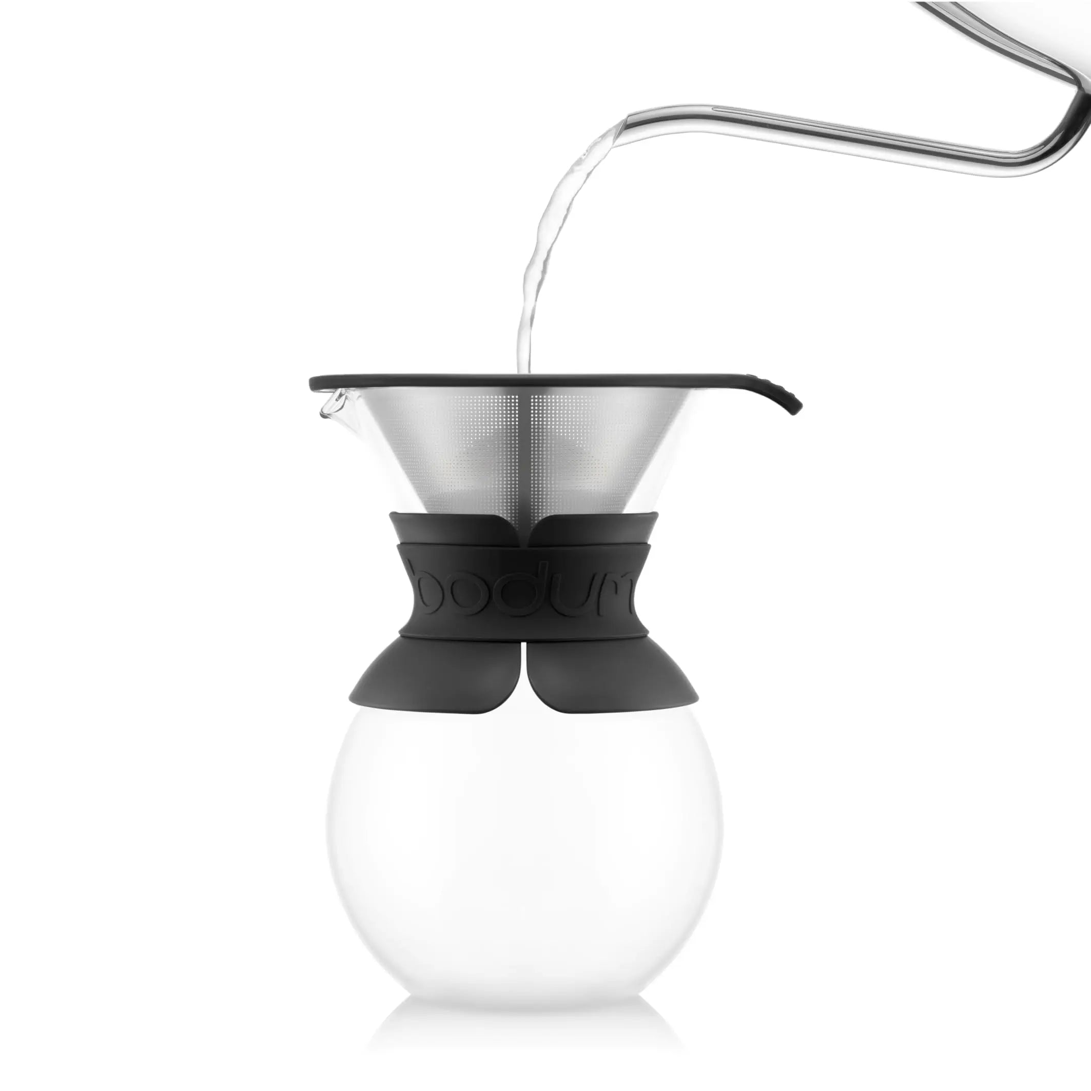 Bodum 34oz Pour Over Coffee Maker, High-Heat Borosilicate Glass with Reusable Stainless Steel Filter and Cork Grip - Made in Portugal - Crema Peaks Coffee