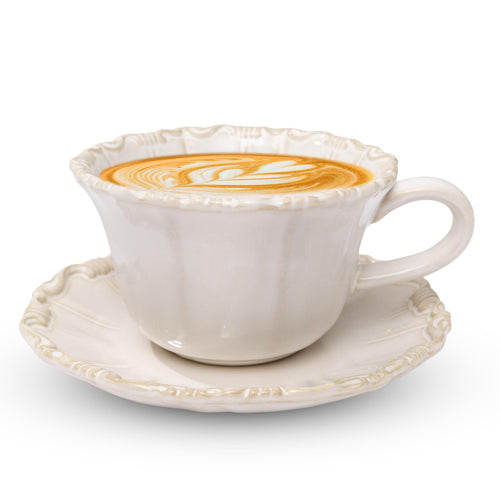 12 OZ Latte Cup with Saucer, Cappuccino Cup Vintage Cafe Art Cups for Espresso Turkish Coffee, Farmhouse Latte Mugs Tea Cups and Saucers Porcelain Set for Christmas Thanksgiving Day Gift - Crema Peaks Coffee