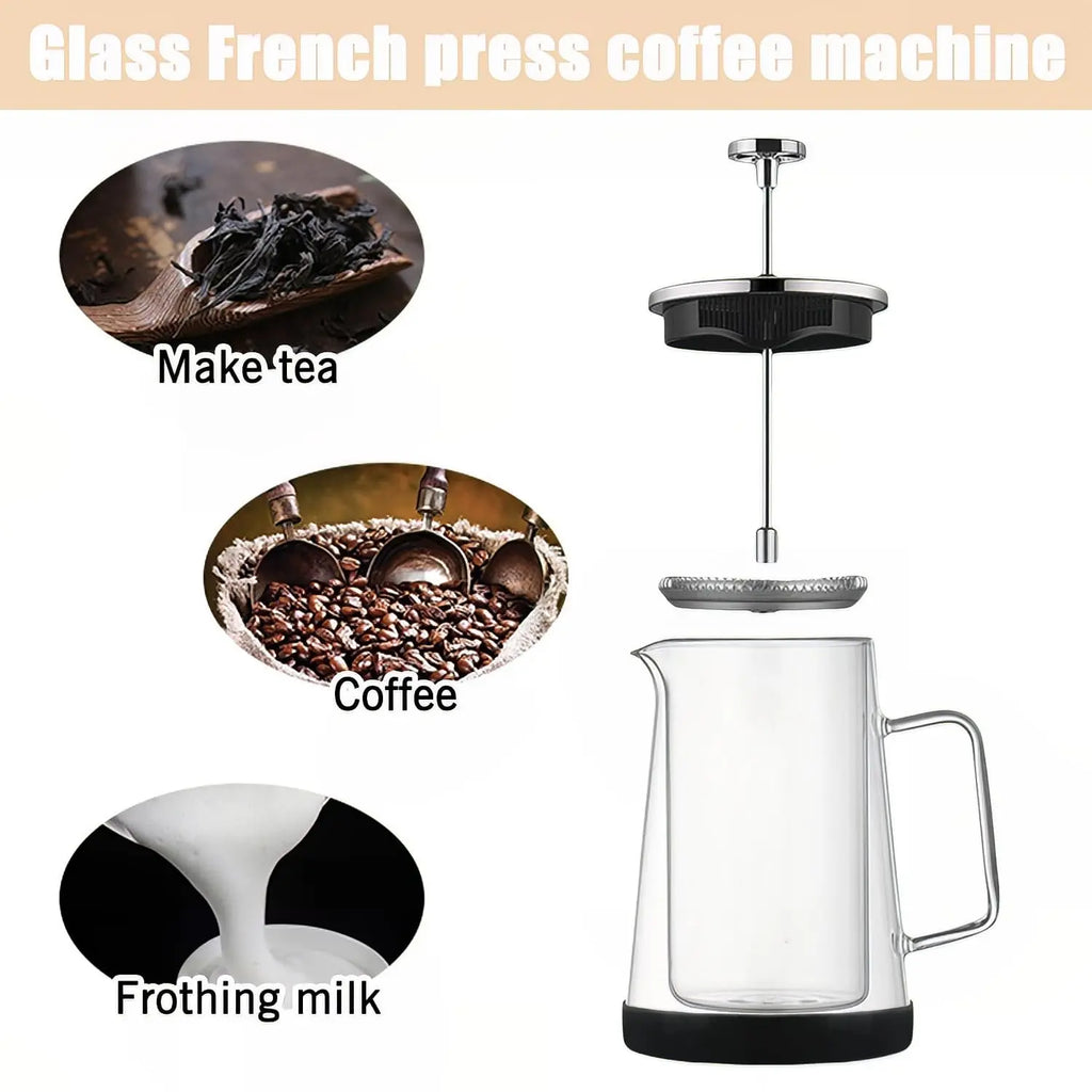 French Press Coffee Maker 22Oz - Double-Wall Insulated Borosilicate Glass - Ergonomic Handle - Coffee Gift - Tea & Coffee Press - Crema Peaks Coffee