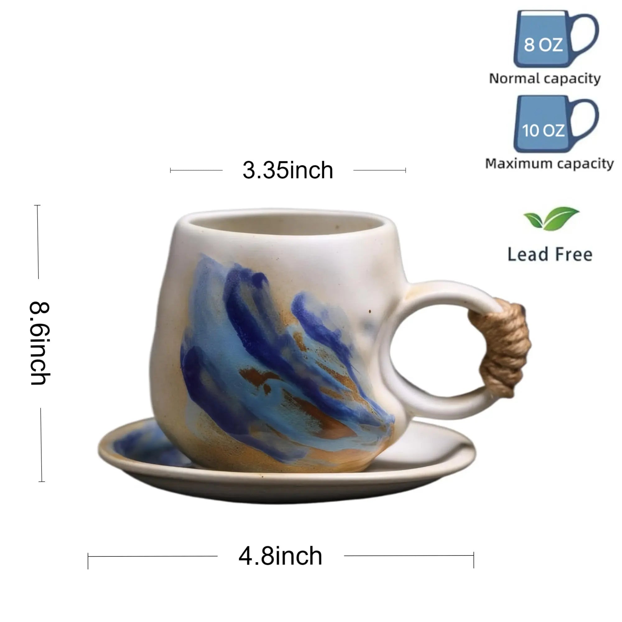 8oz Vintage Retro Japanese Style Handmade Ceramic Tea Cup and Saucer – Small Artisanal Mug with saucer set, Lead-Free Latte Art Mug, Handcrafted Pottery tea mug with handle,Teal Green - Crema Peaks Coffee