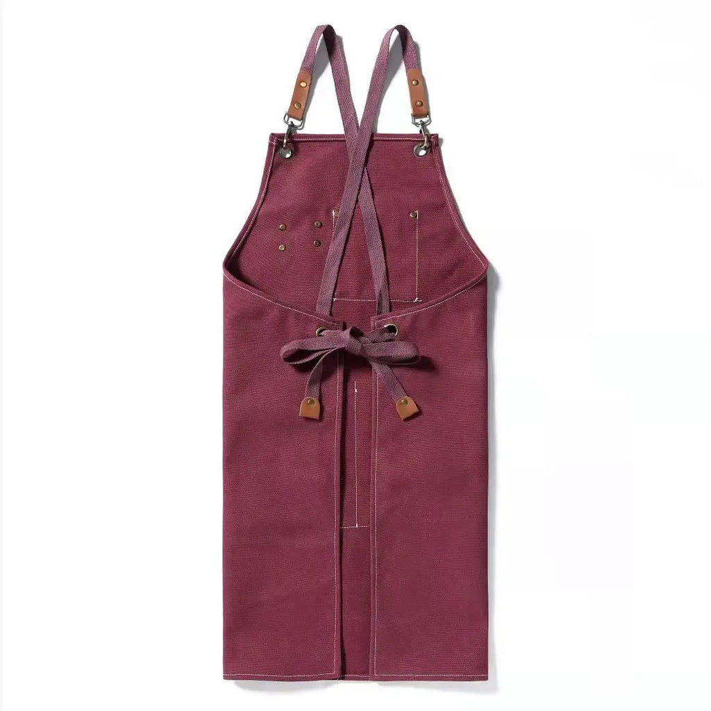 Canvas Cross Back Chef Cotton Aprons for Men Women with Large Pockets - Crema Peaks Coffee
