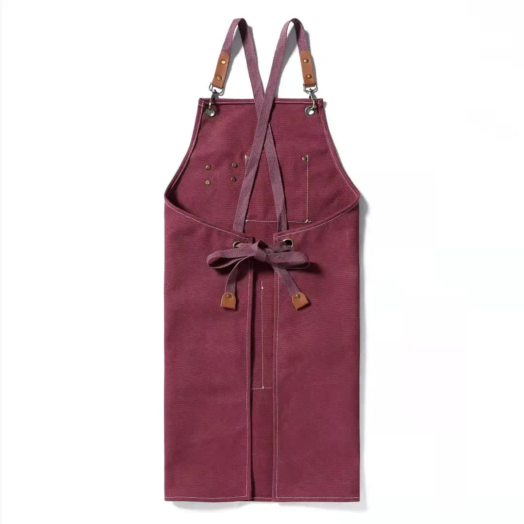 Canvas Cross Back Chef Cotton Aprons for Men Women with Large Pockets - Crema Peaks Coffee