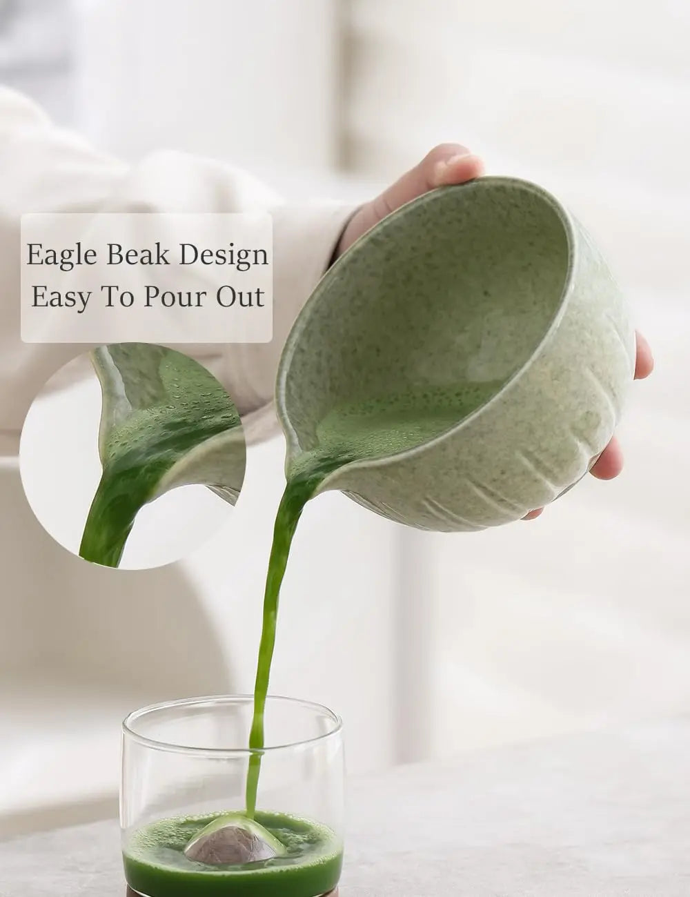 Matcha Set by TANG PIN - Match Bowl with Spout and Whisk, 15 OZ, Matcha Scoop | Matcha Whisk Stand (Chasen Holder) - 4pc Perfect Matcha Kit for Matcha Tea Ceremony (Green) - Crema Peaks Coffee
