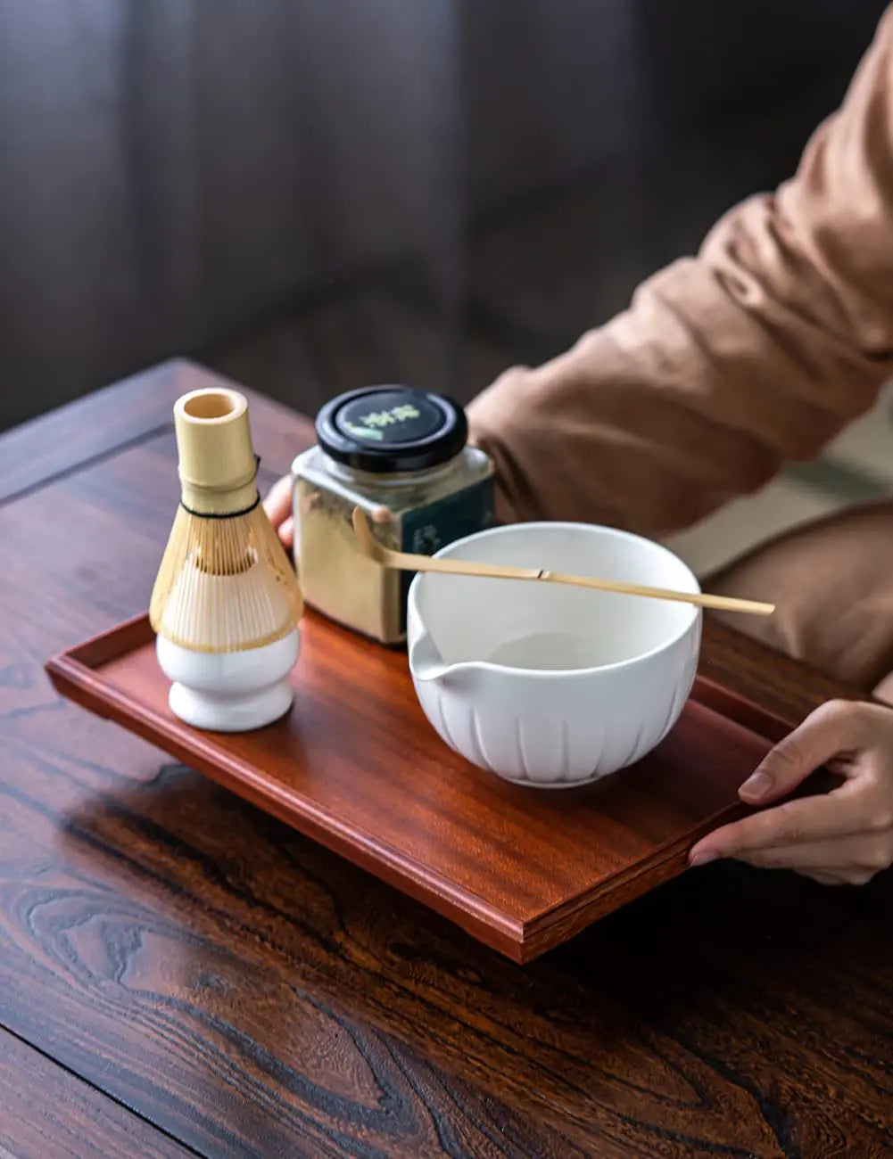 Matcha Set by TANG PIN - Match Bowl with Spout and Whisk, 15 OZ, Matcha Scoop | Matcha Whisk Stand (Chasen Holder) - 4pc Perfect Matcha Kit for Matcha Tea Ceremony (Green) - Crema Peaks Coffee