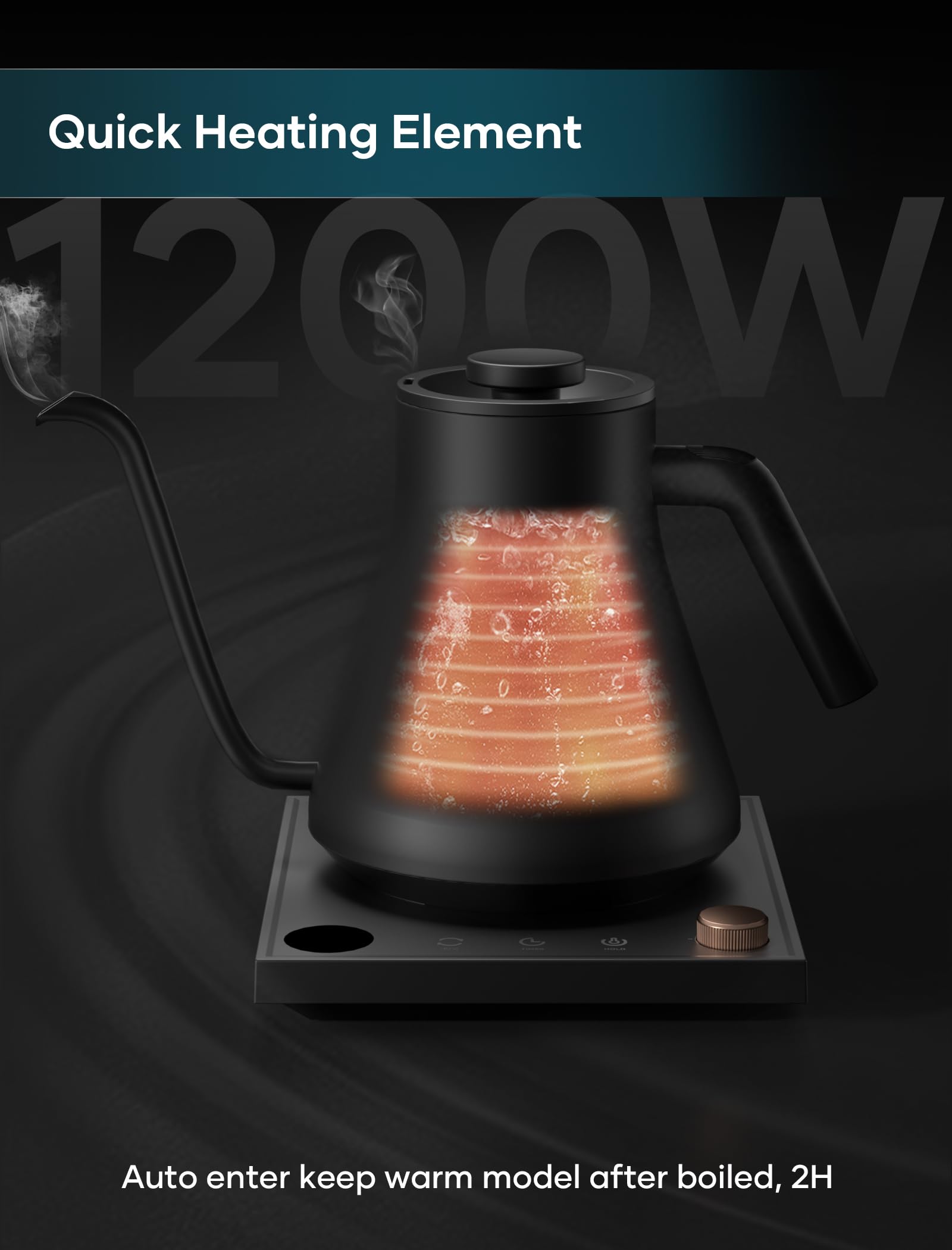 INTASTING Electric Kettles, Gooseneck Electric Kettle, ±1℉ Temperature Control, Stainless Steel Inner, Quick Heating, for Pour Over Coffee, Brew Tea, Boil Hot Water, 0.9L Dark Grey