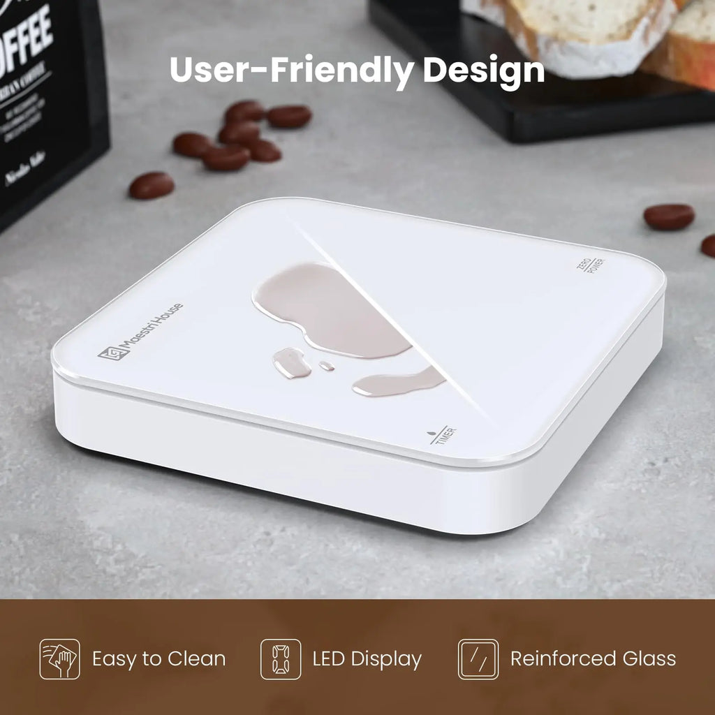 Maestri House Mini Coffee Scale with Timer, USB-C Rechargeable Espresso Scale, 2kg/0.1g Accurate Scale for Espresso and Pour-Over Coffee, Portable Digital Kitchen Scale with Auto Timer (Black&Silver) - Crema Peaks Coffee