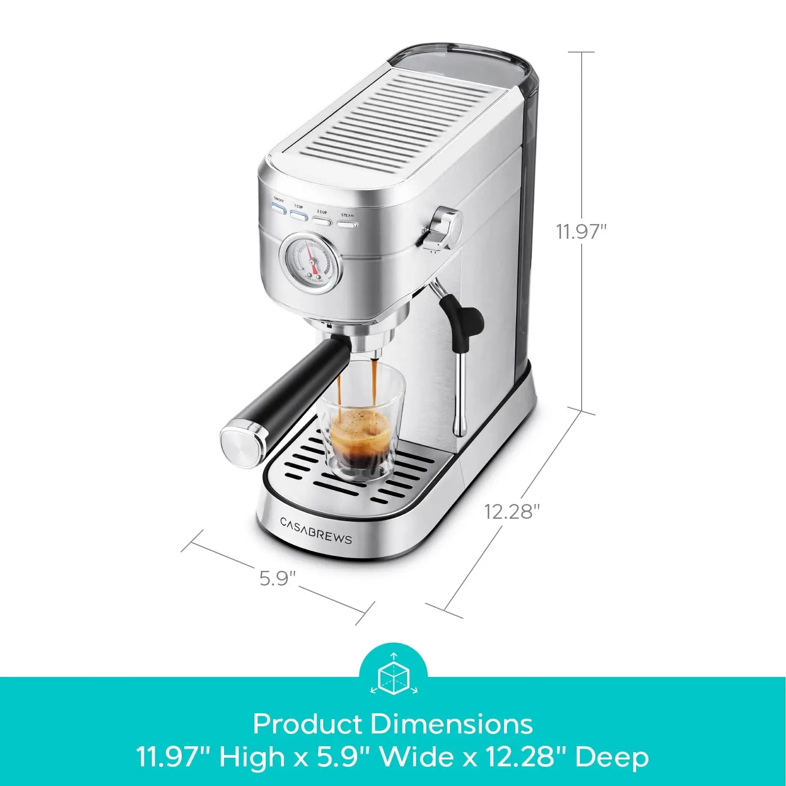 CASABREWS CM5418 Espresso Machine 20 Bar, Value, Compact Espresso Maker with Steam Milk Frother, Stainless Steel Coffee Machine with 34oz Removable Water Tank for Cappuccino, Gift for Women or Men, Silver - Crema Peaks Coffee