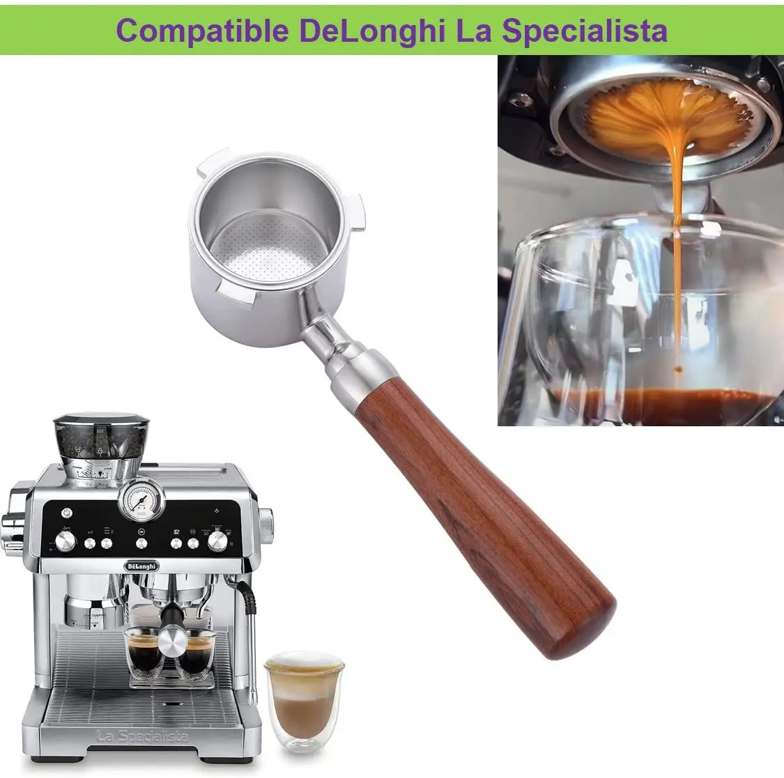 58mm Bottomless Portafilter Compatible with E61 Grouphead Flair 58, ECM, Rocket Espresso Machine Stainless Steel Naked Portafilter with Filter Basket Handle-Wooden, Rosewooden - Crema Peaks Coffee