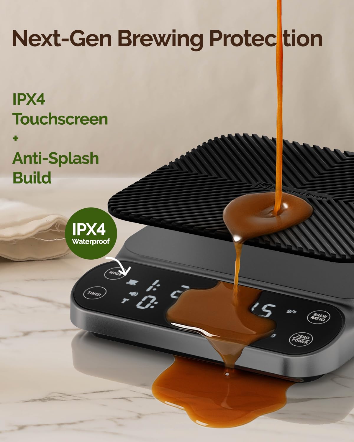 Maestri House S3 Coffee Scale with Timer, 3kg/0.1g Rechargeable Digital Scale, 3 Brew Modes, Adjustable Ratios & Flow Rate Display, Barista-Grade for Pour-Over, Espresso, French Press – Black - Crema Peaks Coffee