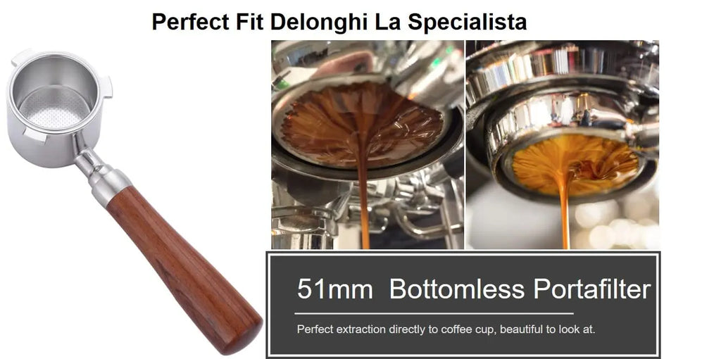 58mm Bottomless Portafilter Compatible with E61 Grouphead Flair 58, ECM, Rocket Espresso Machine Stainless Steel Naked Portafilter with Filter Basket Handle-Wooden, Rosewooden - Crema Peaks Coffee