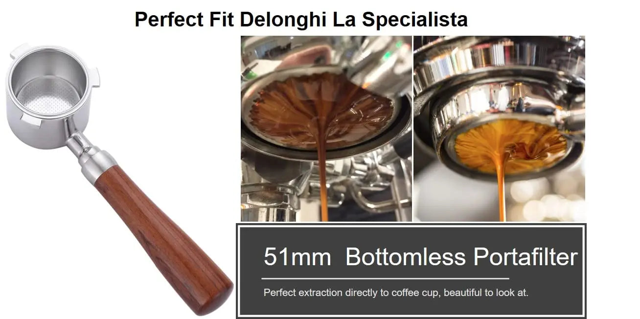 58mm Bottomless Portafilter Compatible with E61 Grouphead Flair 58, ECM, Rocket Espresso Machine Stainless Steel Naked Portafilter with Filter Basket Handle-Wooden, Rosewooden - Crema Peaks Coffee