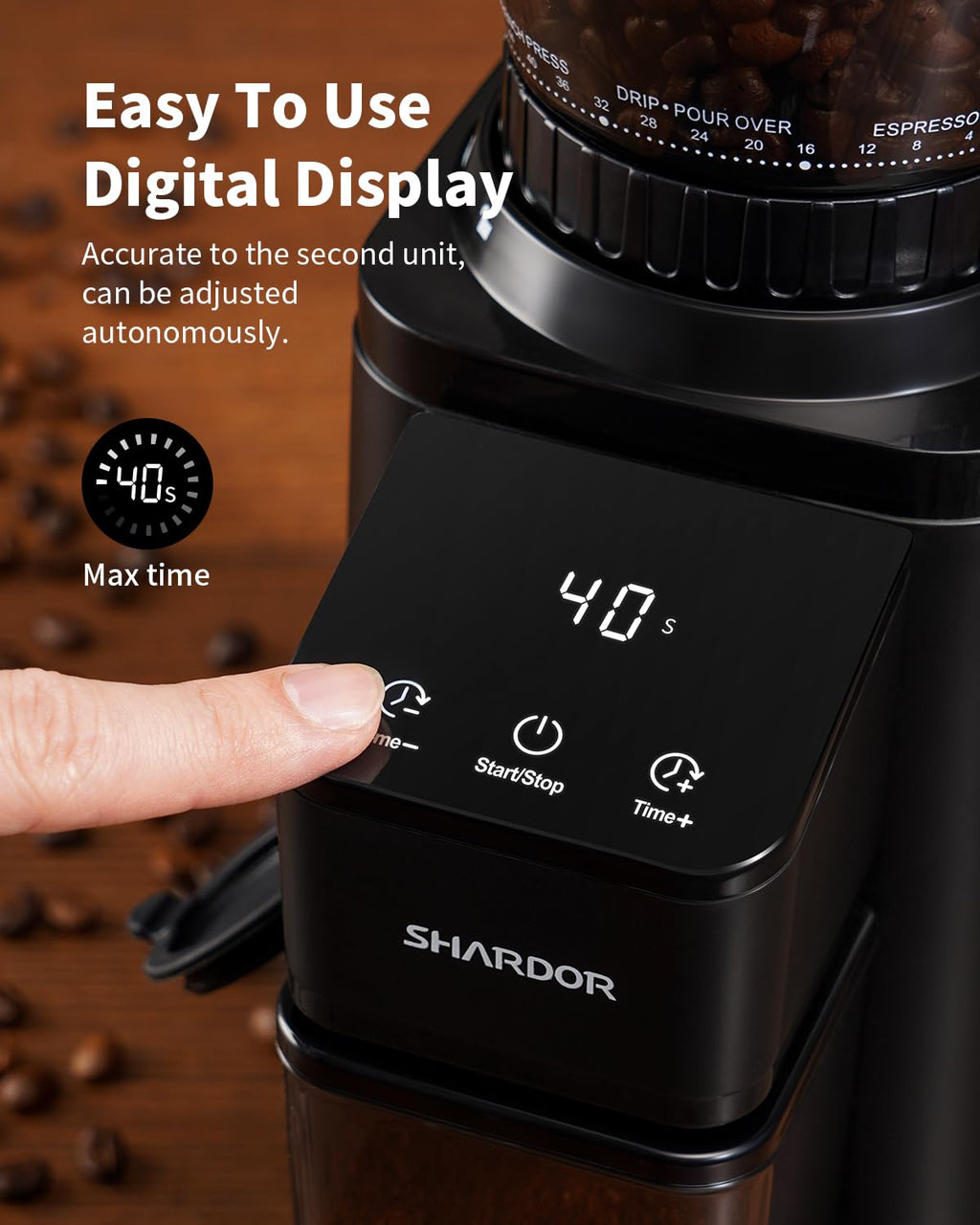 SHARDOR Professional Conical Burr Coffee Grinder, Coffee Bean Grinder with 48 Grind Settings for Espresso, Drip & French Press, Upgraded Anti-Static Technology, Precision Timer, Stainless Steel - Crema Peaks Coffee