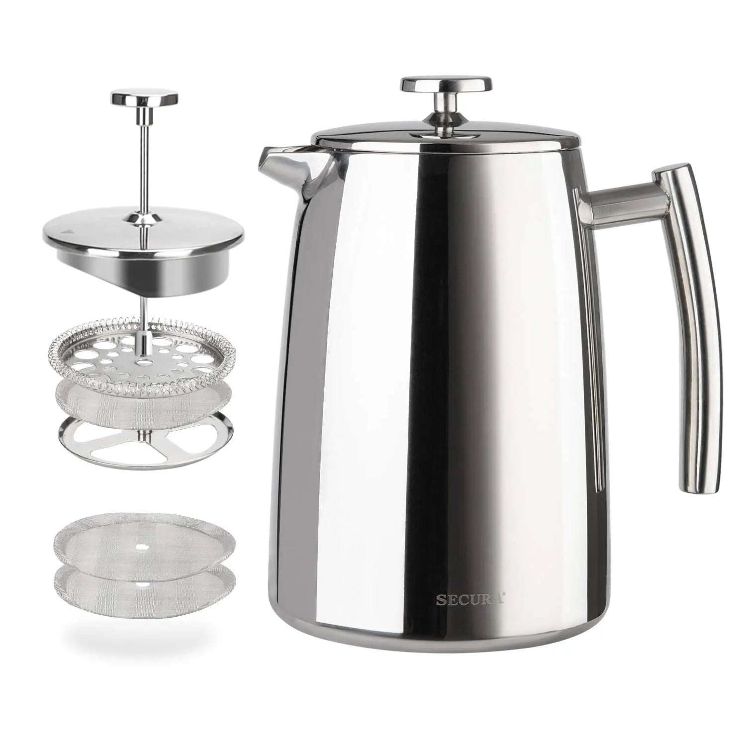 French Press Coffee Maker, 50-Ounce, 304 Stainless Steel Insulated Coffee Press with Extra Screen - Crema Peaks Coffee