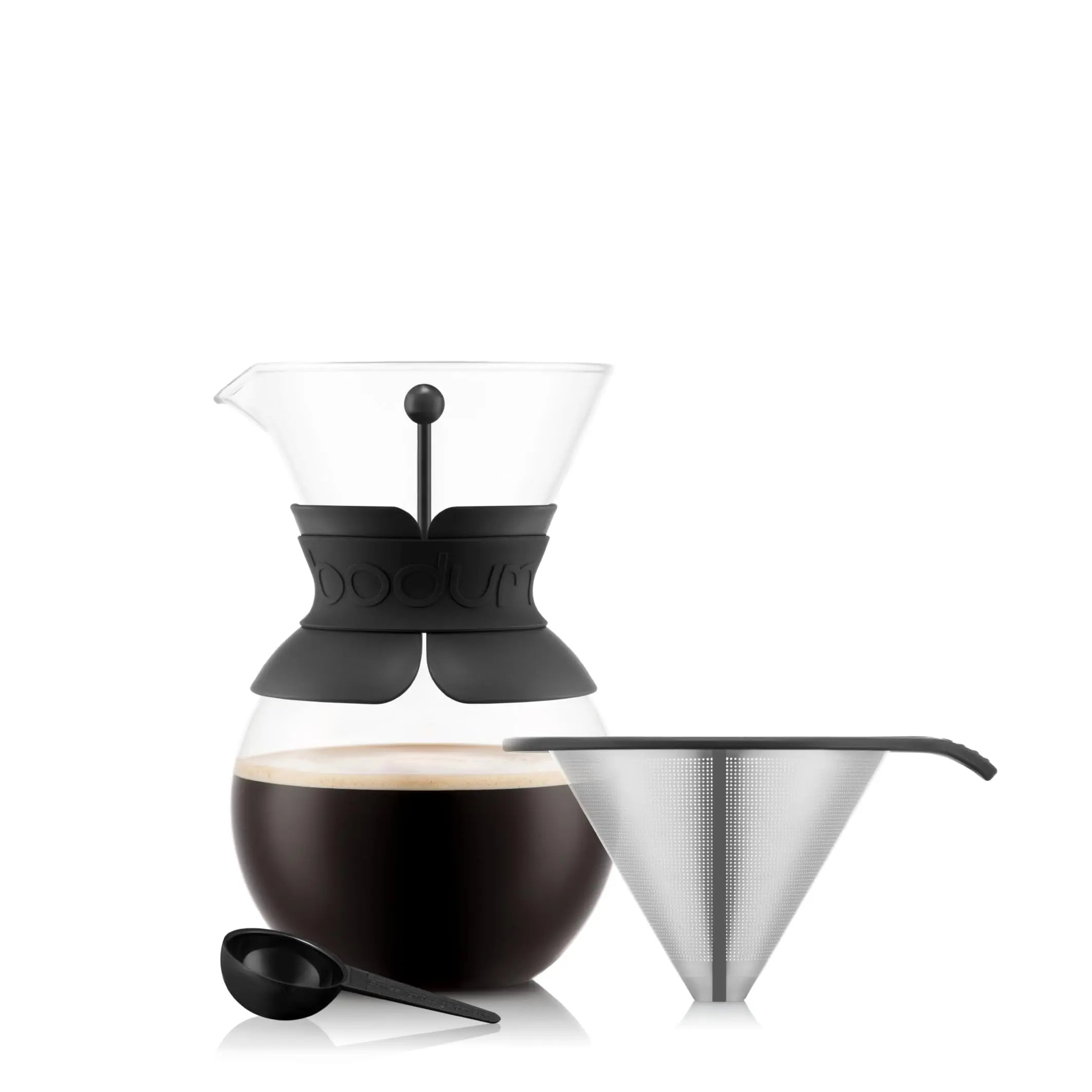 Bodum 34oz Pour Over Coffee Maker, High-Heat Borosilicate Glass with Reusable Stainless Steel Filter and Cork Grip - Made in Portugal - Crema Peaks Coffee