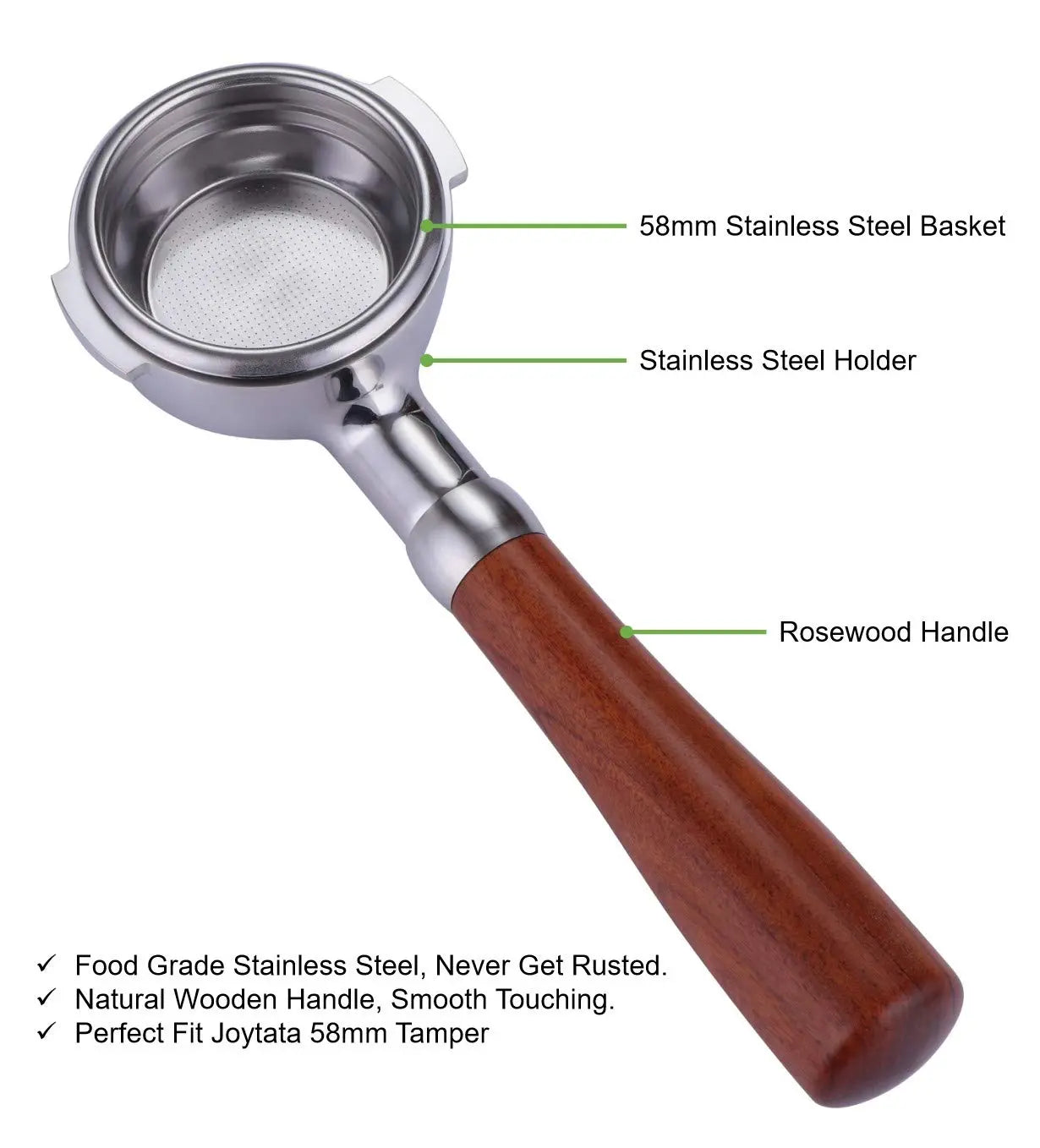58mm Bottomless Portafilter Compatible with E61 Grouphead Flair 58, ECM, Rocket Espresso Machine Stainless Steel Naked Portafilter with Filter Basket Handle-Wooden, Rosewooden - Crema Peaks Coffee