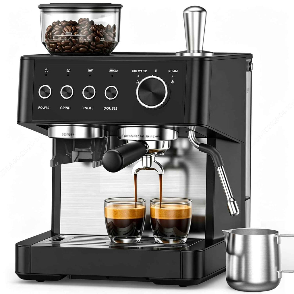 (2026 Upgrade) 15 Bar Espresso Machine with Built-in Anti-Clog Coffee Grinder, Expresso Coffee Machines with Milk Steam Wand/Frother/Tamping Tools,Espresso Maker with Grinder for Lattes-Almond