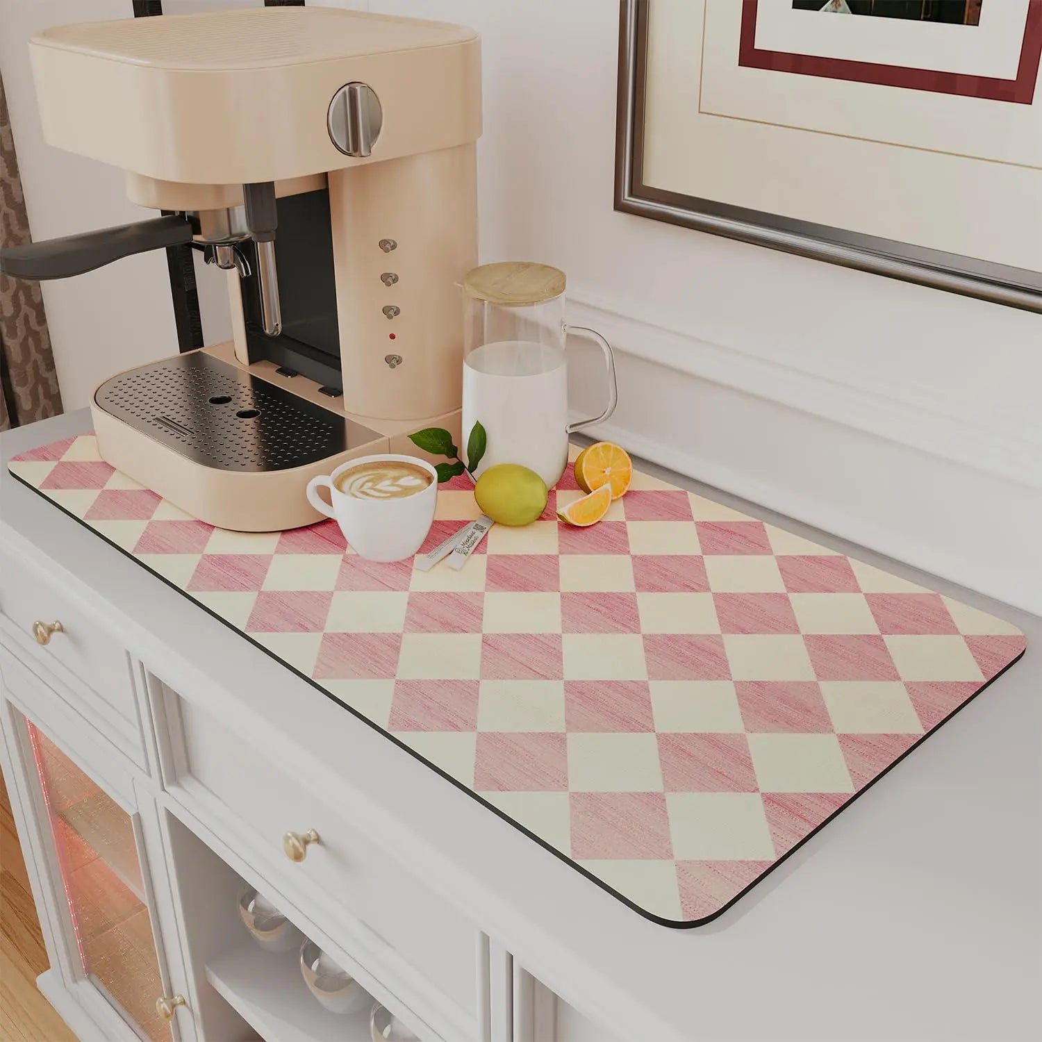 Coffee Mat Hide Stain Rubber Backed Absorbent Dish Drying Mat for Kitchen Counter -AMOAMI Mat Fits Under Coffee Maker or Machine - Crema Peaks Coffee
