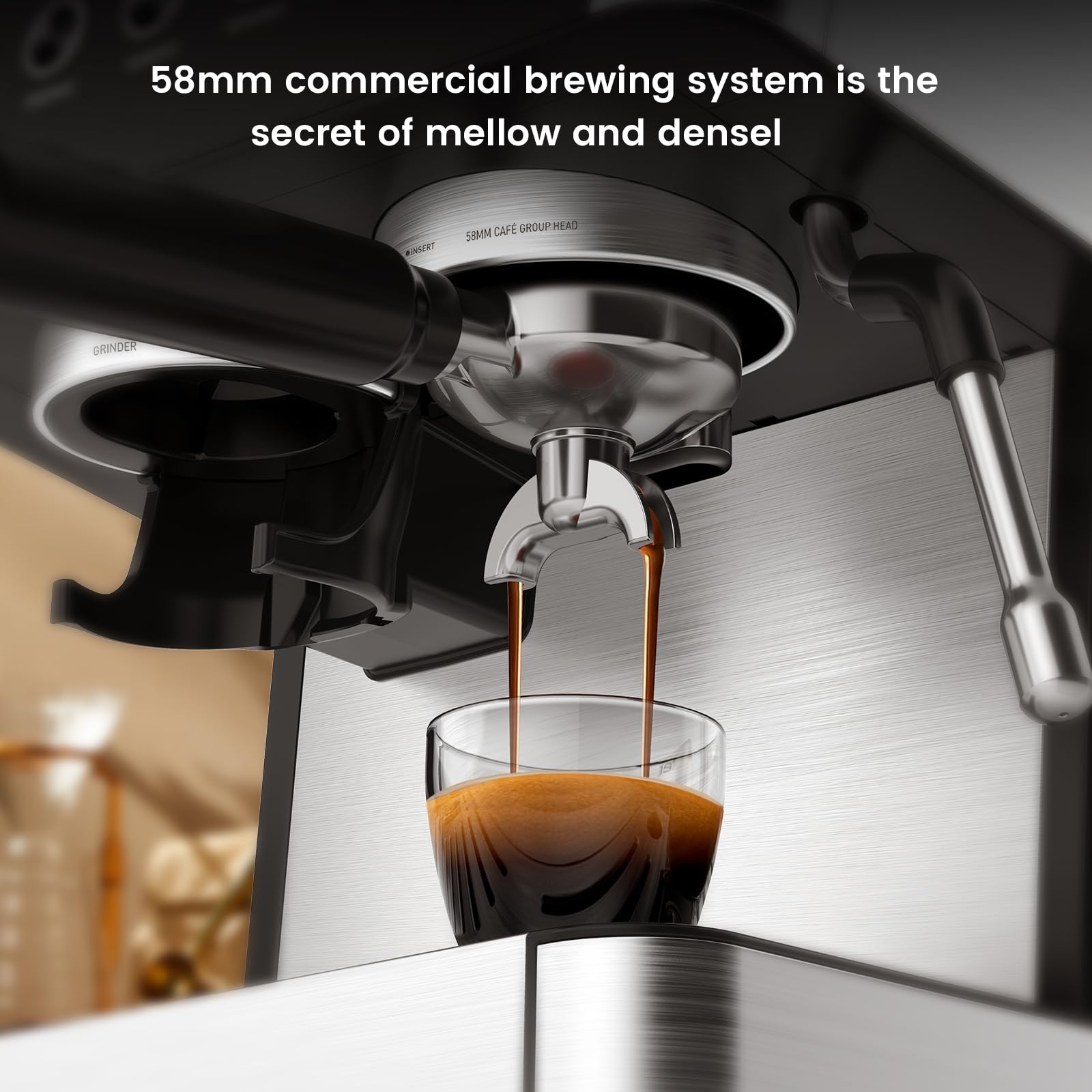 (2026 Upgrade) 15 Bar Espresso Machine with Built-in Anti-Clog Coffee Grinder, Expresso Coffee Machines with Milk Steam Wand/Frother/Tamping Tools,Espresso Maker with Grinder for Lattes-Almond