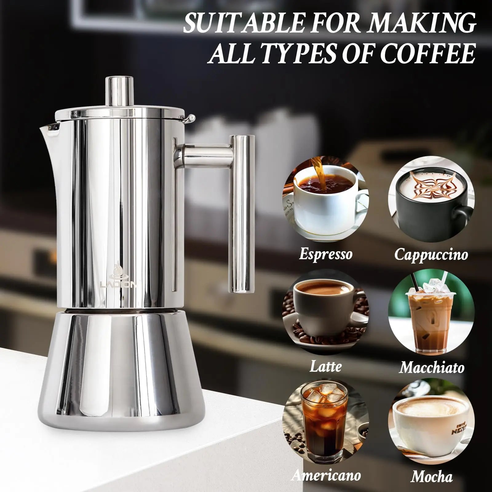 Stovetop Espresso Maker, 6Cup 10 oz Moka Pot, Stainless Steel Cuban and Italian Coffee Maker for Cafetera Cubana, Greca De Cafe Induction Stovetop Compatible, Coffee Gift for Home Travel - Crema Peaks Coffee