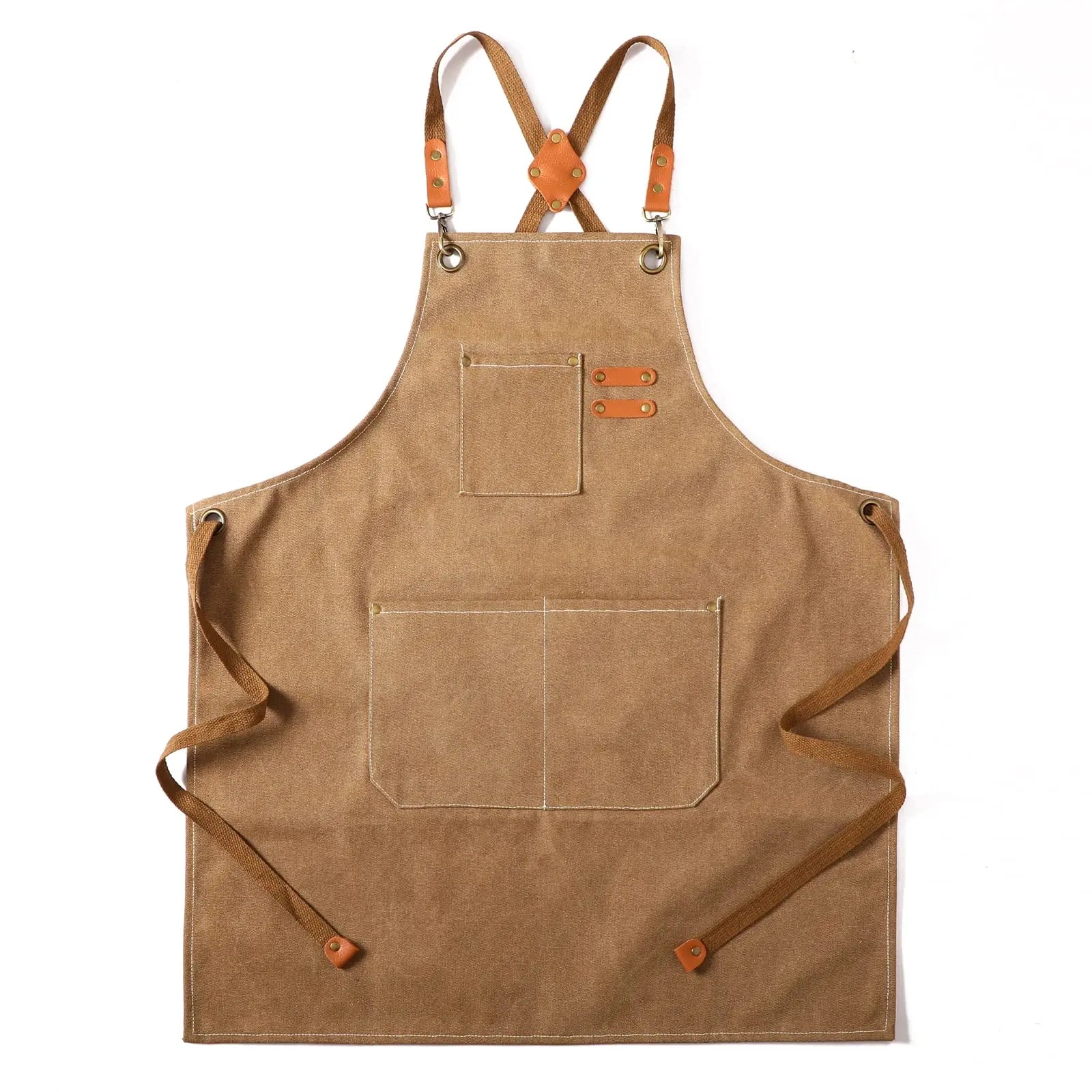 Canvas Cross Back Chef Cotton Aprons for Men Women with Large Pockets - Crema Peaks Coffee