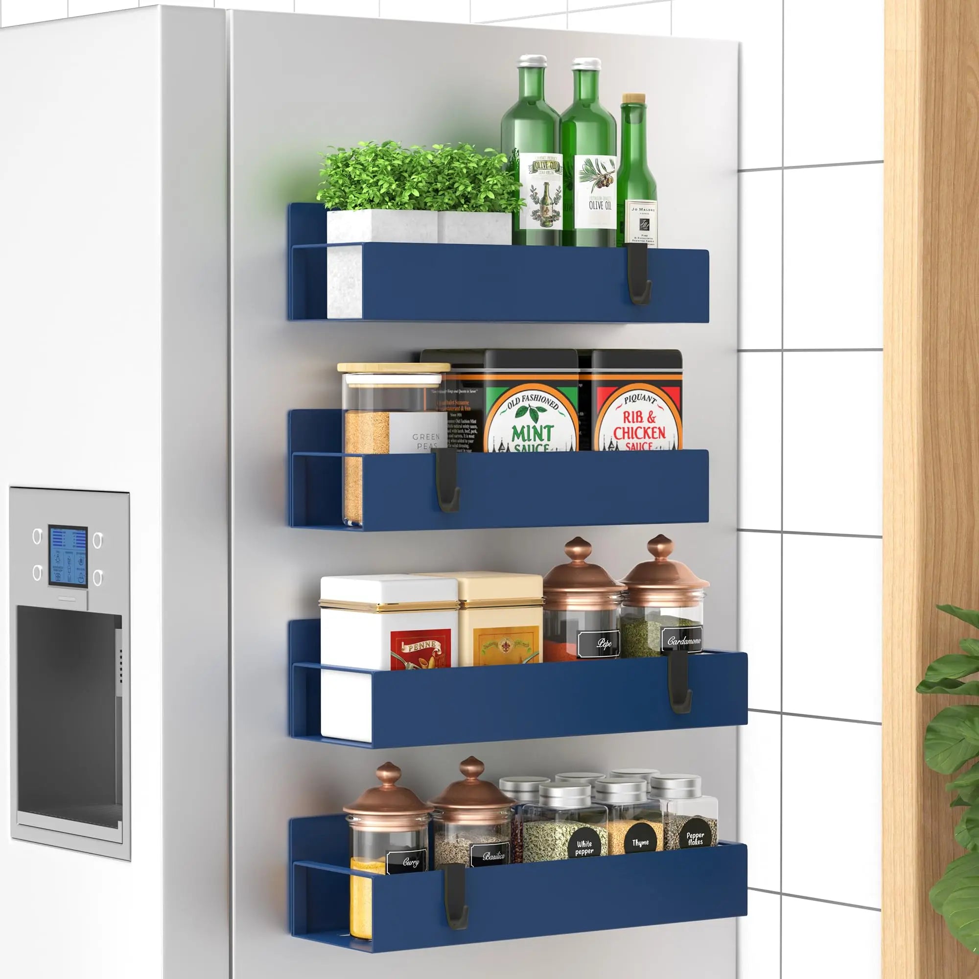 4 Pack Metal Magnetic Spice Storage Rack Organizer for Refrigerator and Oven, Black Fridge Organizers and Storage - Crema Peaks Coffee