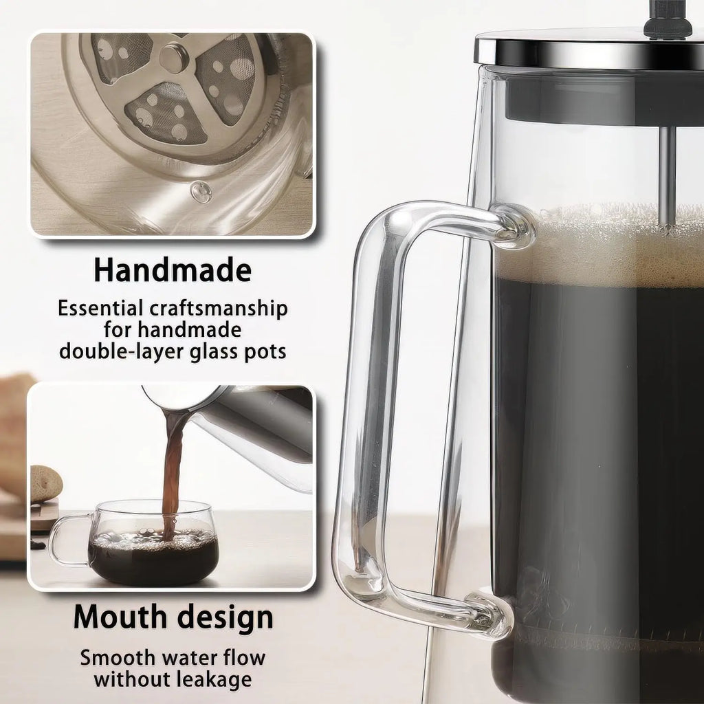 French Press Coffee Maker 22Oz - Double-Wall Insulated Borosilicate Glass - Ergonomic Handle - Coffee Gift - Tea & Coffee Press - Crema Peaks Coffee