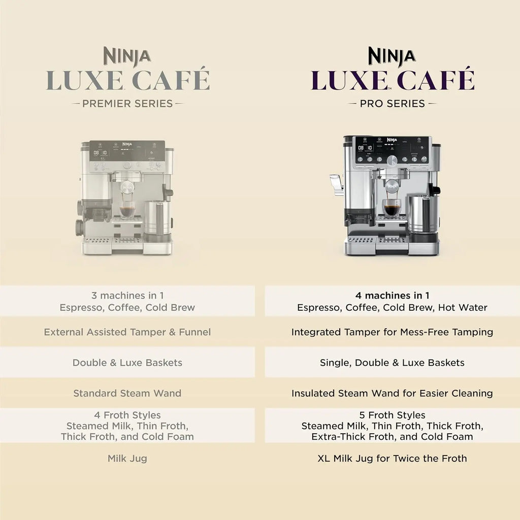 Ninja Luxe Café Pro Series, Espresso Machine, Drip Coffee, Cold Brew, Hot Water, Integrated Tamper, Built-in Grinder, Hands-Free Frother for Cappuccinos, Lattes, Americanos, Dairy or Non-Dairy, ES701 - Crema Peaks Coffee