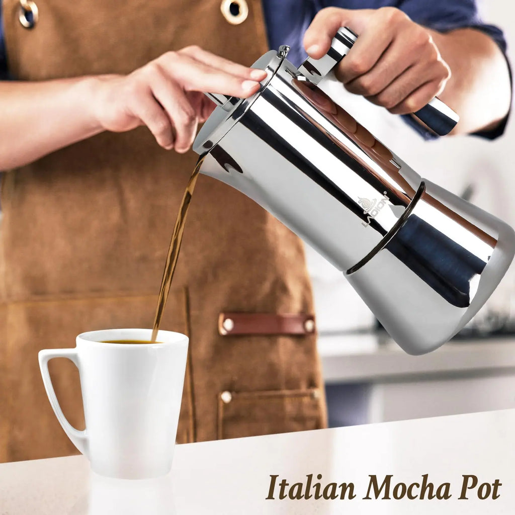 Stovetop Espresso Maker, 6Cup 10 oz Moka Pot, Stainless Steel Cuban and Italian Coffee Maker for Cafetera Cubana, Greca De Cafe Induction Stovetop Compatible, Coffee Gift for Home Travel - Crema Peaks Coffee