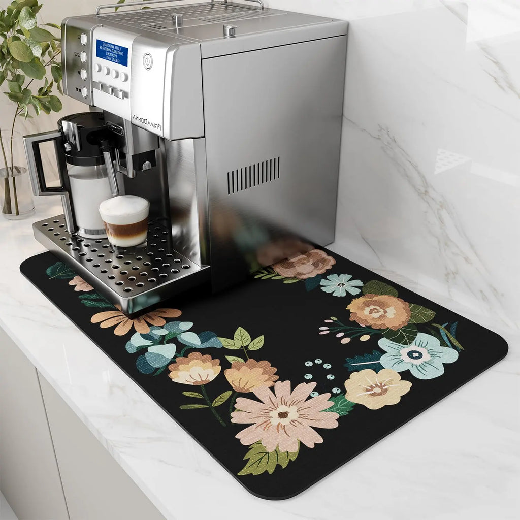 Coffee Mat Hide Stain Rubber Backed Absorbent Dish Drying Mat for Kitchen Counter -AMOAMI Mat Fits Under Coffee Maker or Machine - Crema Peaks Coffee