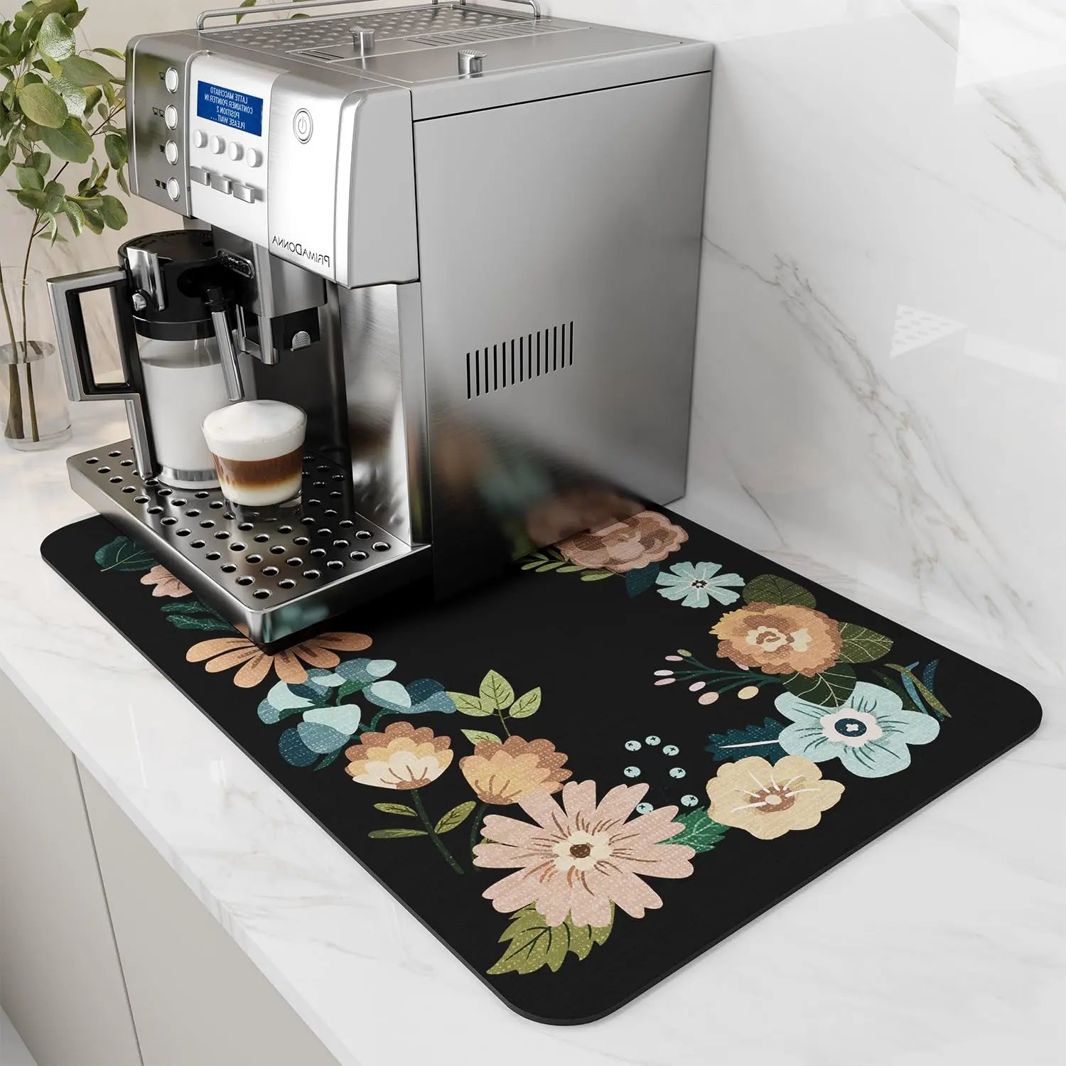 Coffee Mat Hide Stain Rubber Backed Absorbent Dish Drying Mat for Kitchen Counter -AMOAMI Mat Fits Under Coffee Maker or Machine - Crema Peaks Coffee